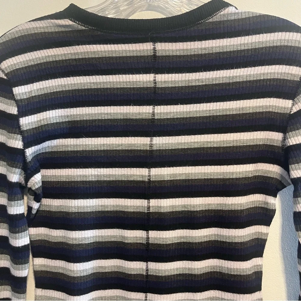 FREE PEOPLE Good on You Grey Multi Striped Three Quarter Sleeve Tee